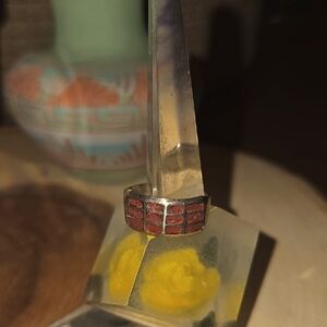 Vintage Sterling Silver Ring with Red Stone or Shell Inlay